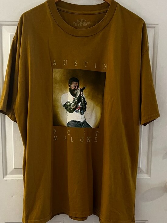 Post Malone Other - Post Malone Unisex  Mustard Yellow AUSTIN Graphic Tour Tee Shirt Sz XXL